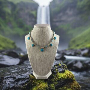 Premier Designs Gold chain and beads with Turquoise stone chocker necklace